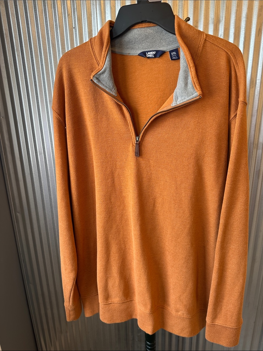 Lands' End Men's Zip-Up Sweater in Warm Rust with Gray Trim
